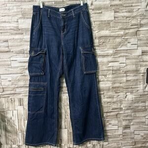 Cello Womens Jean Blue Cargo Wide Leg 90s Streetwear Baggy Size 9 Pockets Zip